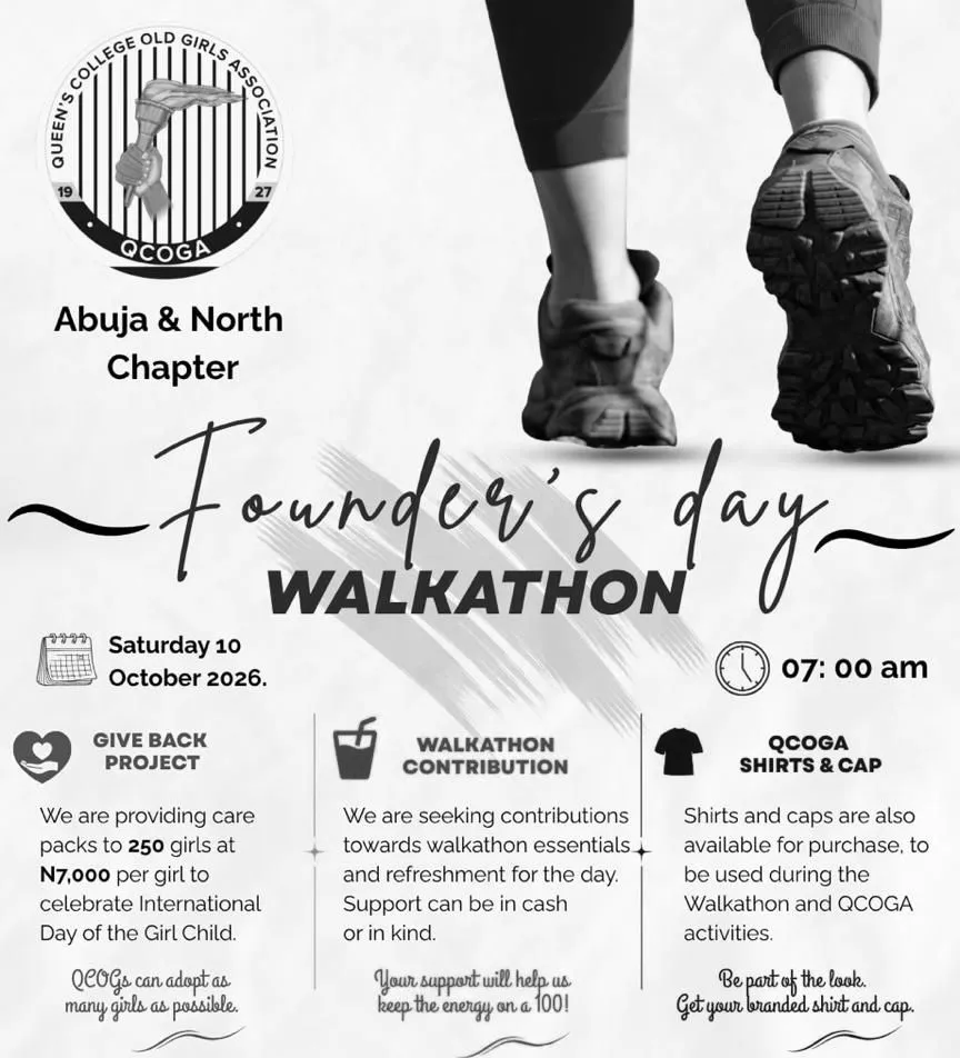 QCOGA Abuja and North Chapter Founder’s Day Walkathon flyer, Saturday 10 October 2026